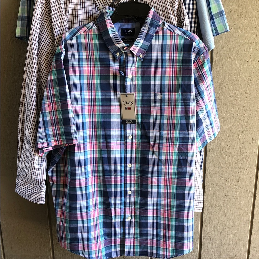 Chaps Men's Short-Sleeve Plaid Button-Down Shirt - Navy, Pink, Teal